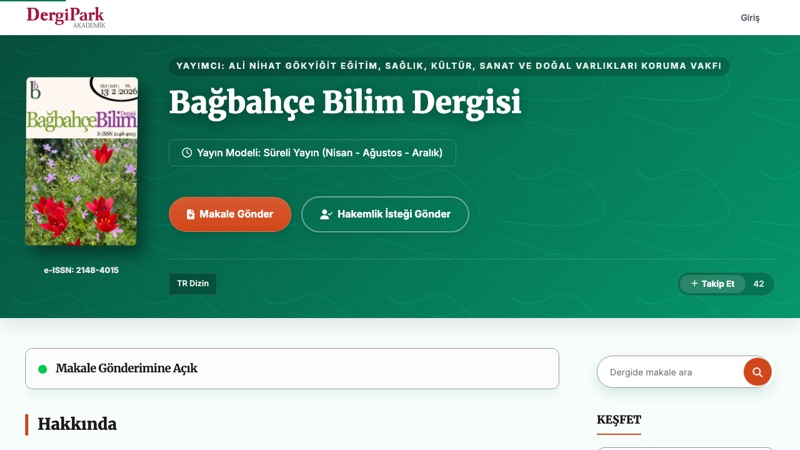 Bağbahçe Bilim Dergisi sitesinden ekran görüntüsü