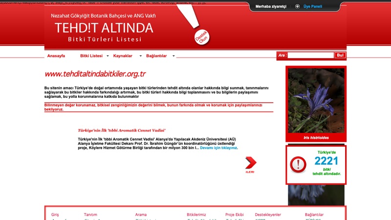 Tehdit Altındaki Bitkiler sitesinden ekran görüntüsü